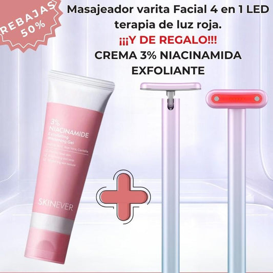 PACK MASAJEADOR NATURALBEAUTY 4 EN 1 LED + CREMA 3% NIACINAMIDA EXFOLIANTE