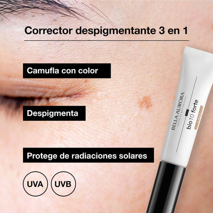 BELLA AURORA - Bio10 Forte 3 en 1, 10 ml, camufla las manchas de la piel con Color, despigmenta y protege, elimina las manchas oscuras, difumina las manchas e imperfecciones, Protección SPF 50+