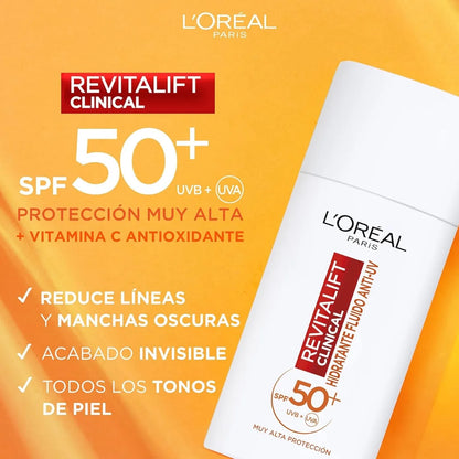 L'OREAL PARIS Revitalift Crema hidratante clínica anti-UV SPF50 + vitamina C diaria 50 ml